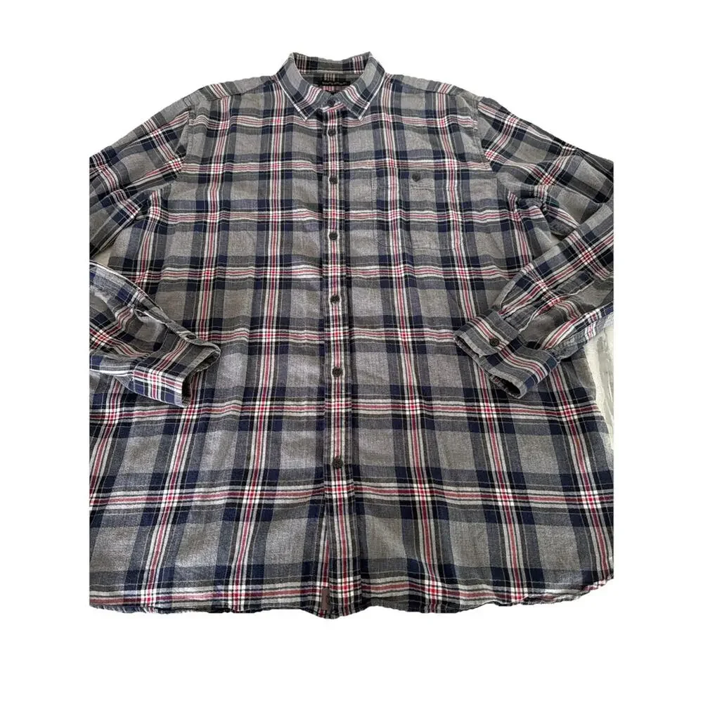 Banana Republic Flannel Shirt Men XL Untucked Slim Fit Red Gray Long Sleeve